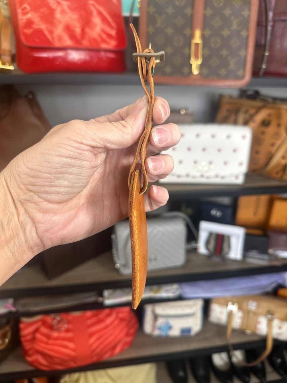 Louis Vuitton Vachetta Leather Luggage Tag - Light Brown with Yellow Stitching - Picture 3 of 8